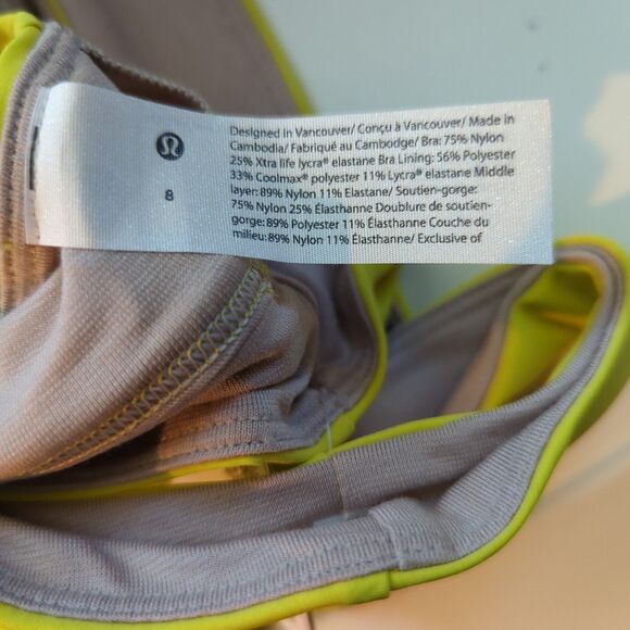 Lululemon Still Now Sports Bra Womens 8 Yellow Active Workout Athletic - Picture 5 of 5